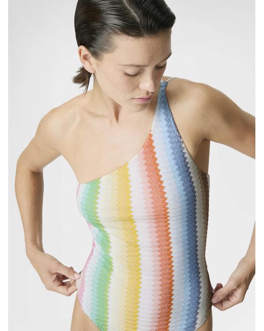 Missoni White One-Shoulder One-Piece Swimsuit With Dégradé Zigzag Pattern