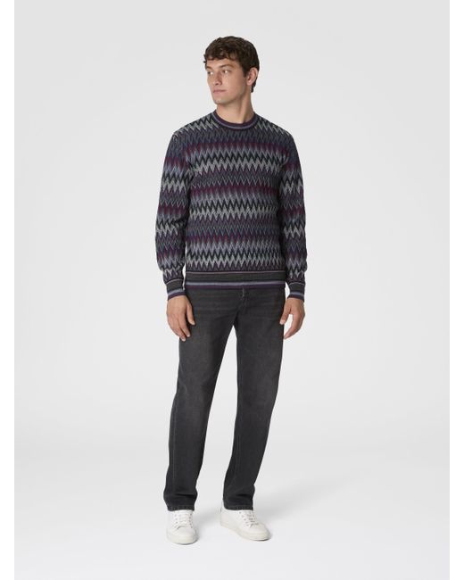 Missoni Blue Crew Neck Sweater With 3D Zigzag Pattern for men