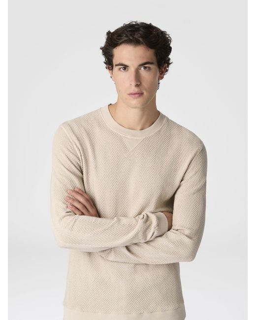 Missoni Natural Crew-Neck Cotton And Viscose Sweatshirt With Tone-On-Tone Zigzag Pattern for men