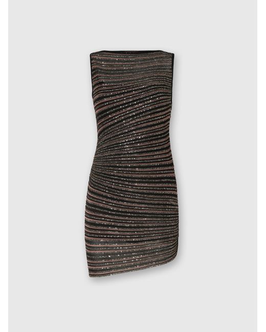 Missoni Black Boat Neck Mini Dress With Lamé Stripes