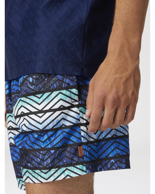 Missoni Blue Zigzag Print Swim Trunks With Stripes And Dégradé for men
