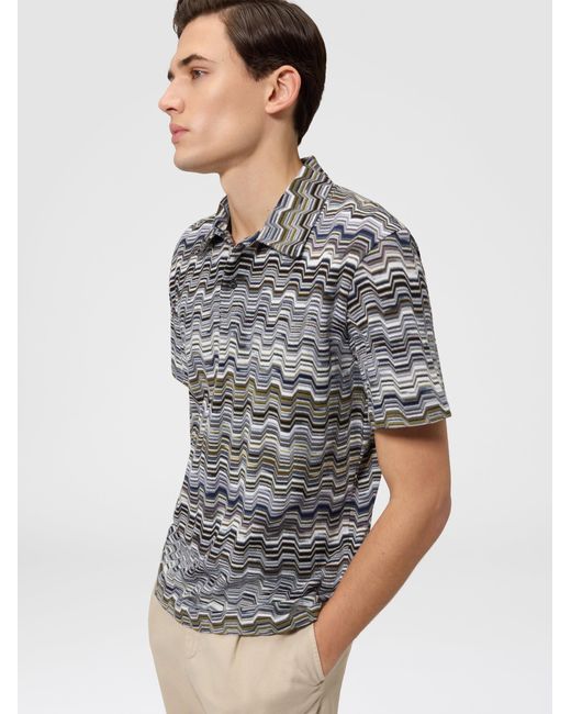 Missoni Gray Cotton Polo Shirt With Raschel Knit And Greek Motif for men