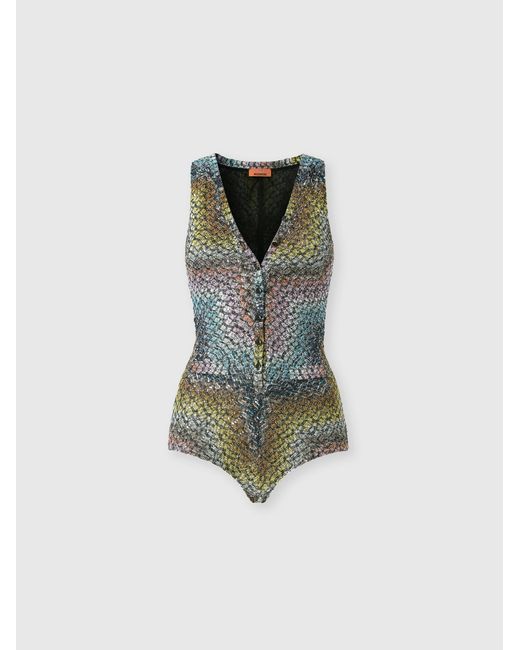Missoni Green Zig Zag One-Piece Swimsuit With Sequin Application
