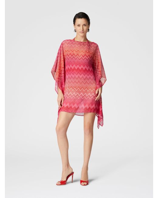 Missoni Red Short Printed Silk Kaftan With Wide Sleeves