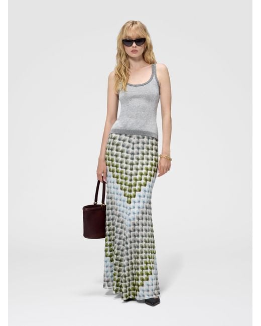 Missoni Green Long Viscose Lamé Skirt With Lace Motif