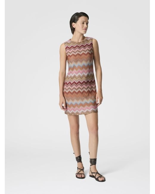 Missoni White Sleeveless Viscose Chevron Mini Dress