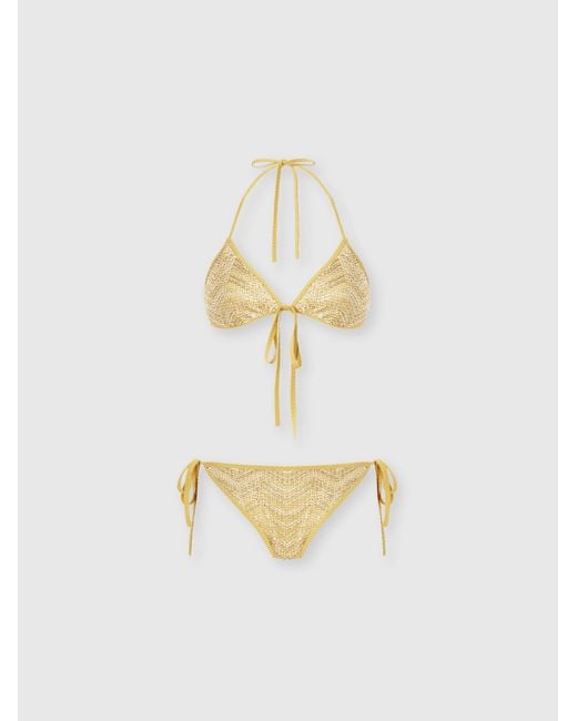 Missoni White Triangle Mesh Bikini With Zigzag Pattern And Sequins