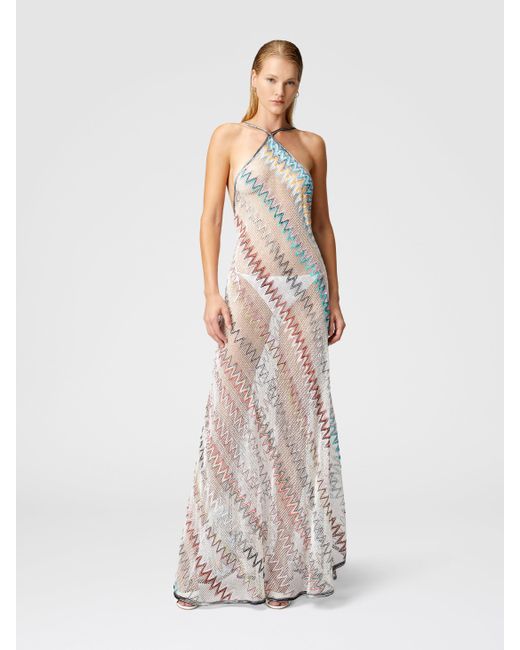 Abito Copricostume A Rete Zig Zag Con Paillettes, Donna, Taglia di Missoni in Pink