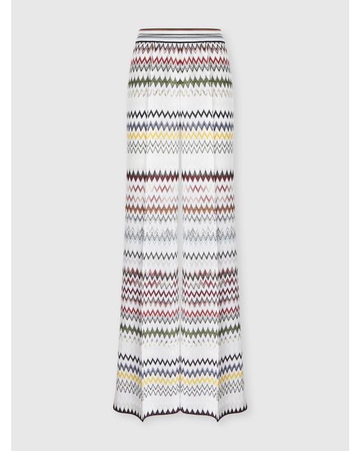 Missoni White Wide Zigzag Viscose And Cotton Trousers