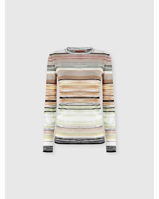 Missoni White Striped Flame Viscose Crewneck Sweater