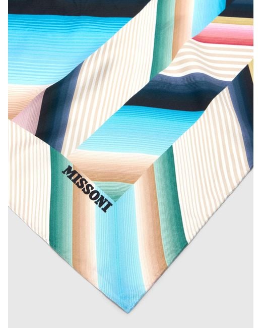 Missoni Blue Pure Silk Foulard With Print And Logo Lettering