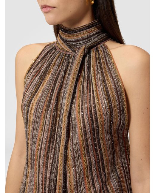 Missoni Black Ribbed Viscose Lamé Sleeveless Top With Scarf Collar