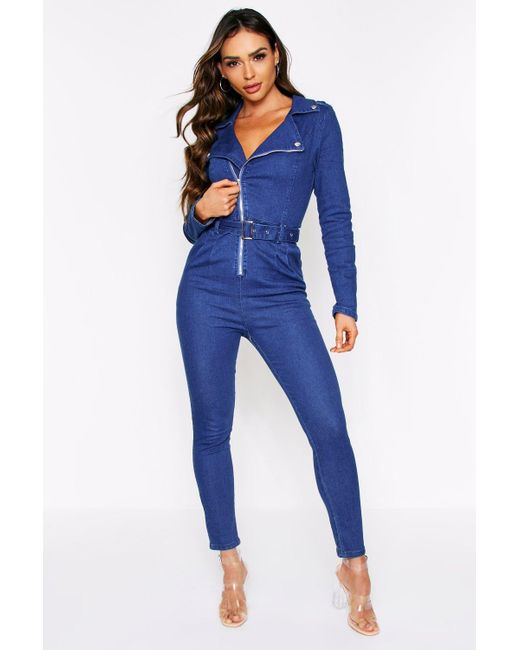 blue long sleeve jumpsuit