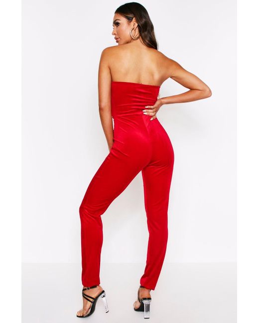 red velour jumpsuit