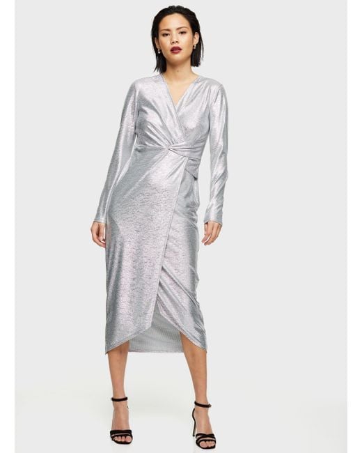 silver metallic midi dress