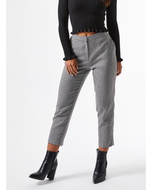 Miss Selfridge Synthetic Petite Pale Grey Check Print Cigarette Trousers in Gray - Lyst