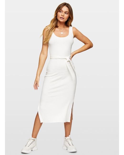ribbed white midi dress