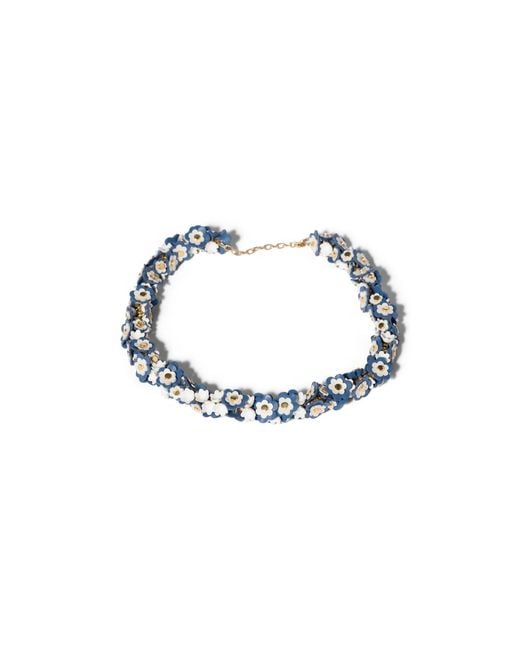Miu Miu Blue Metal And Leather Necklace