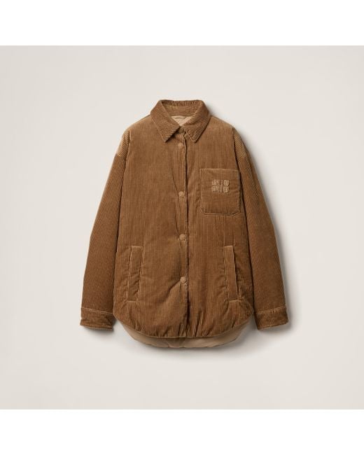 Miu Miu Medium-Weight Corduroy Down Jacket in Brown | Lyst