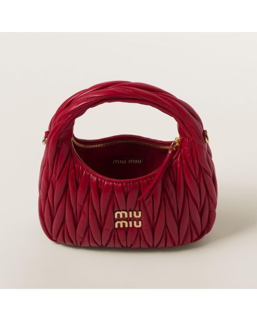 Miu Miu Red Wander Matelassé Nappa Leather Hobo Bag
