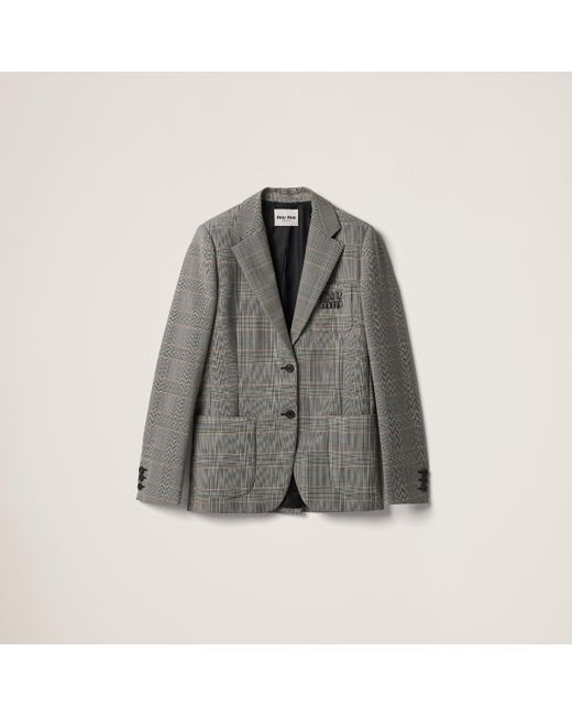Miu Miu Gray Single-Breasted Prince Of Wales Checked Jacket