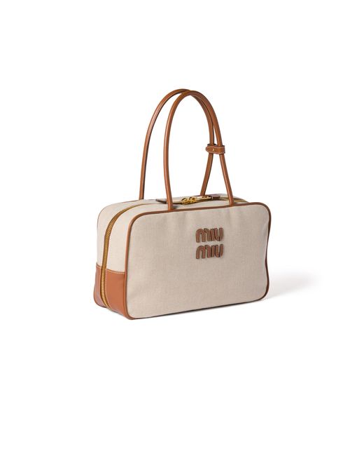 Miu Miu Natural Beau Canvas And Leather Bag