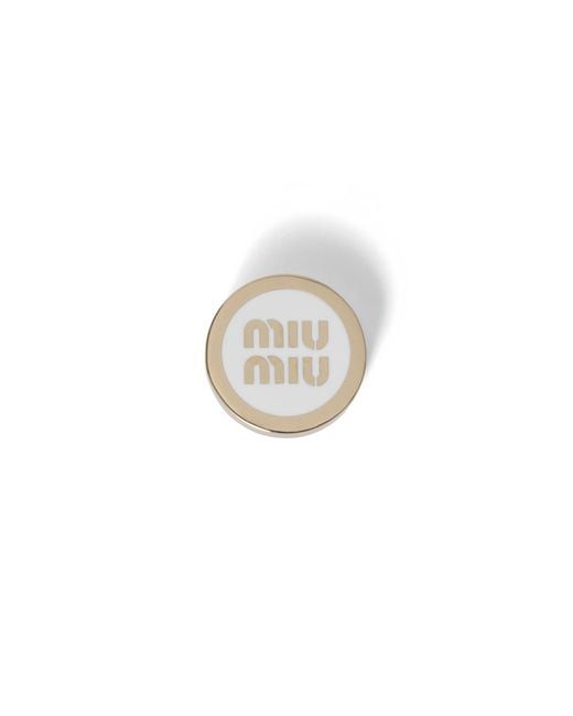 Miu Miu White Enameled Metal Logo Brooch