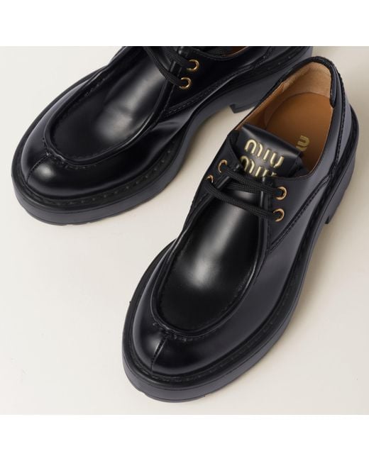 Miu Miu Black Leather Lace-up Shoes