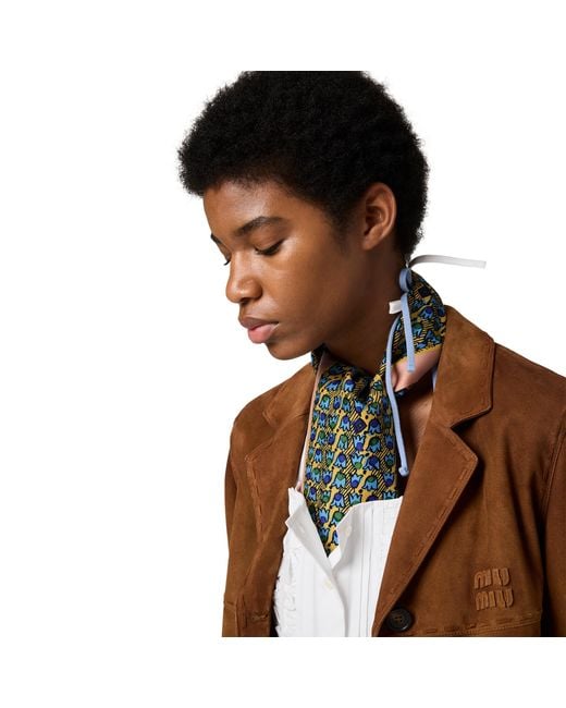 Miu Miu Green Printed Twill Scarf
