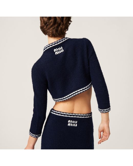 Miu Miu Blue Cashmere And Silk Knit Cardigan