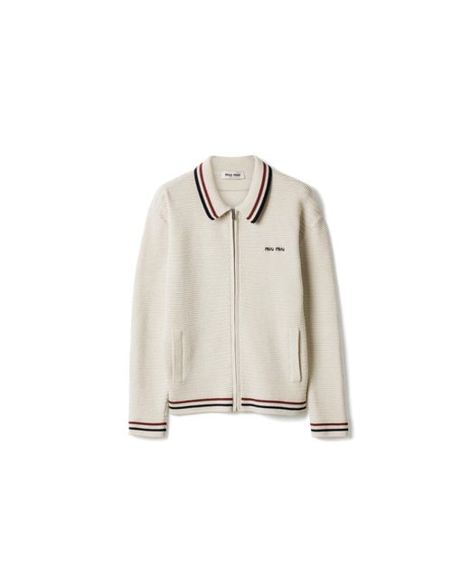 Miu Miu Natural Cotton Knit Zipper Cardigan