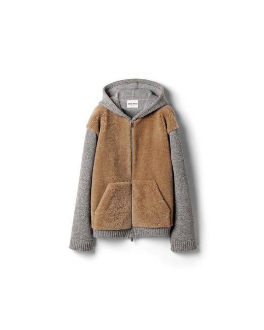 Miu Miu Natural Wool, Cashmere And Shearling Zipper Blouson Jacket