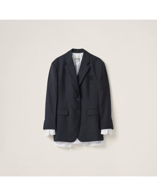 Miu Miu Blue Single-Breasted Pinstripe Jacket