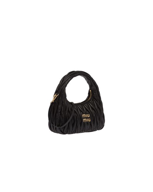 Miu Miu Black Wander Matelassé Nappa Leather Hobo Bag