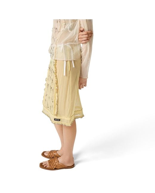 Miu Miu Natural Embroidered Tulle Skirt