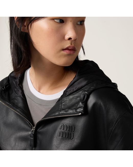Miu Miu Black Nappa Leather Hoodie Jacket