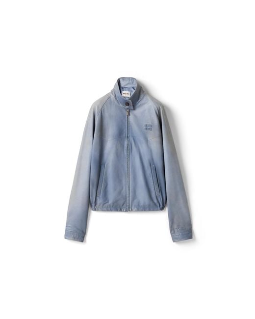 Miu Miu Blue Nappa Leather Jacket