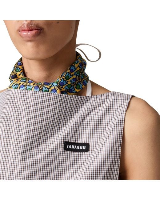 Miu Miu Gray Checked Poplin Crop Top