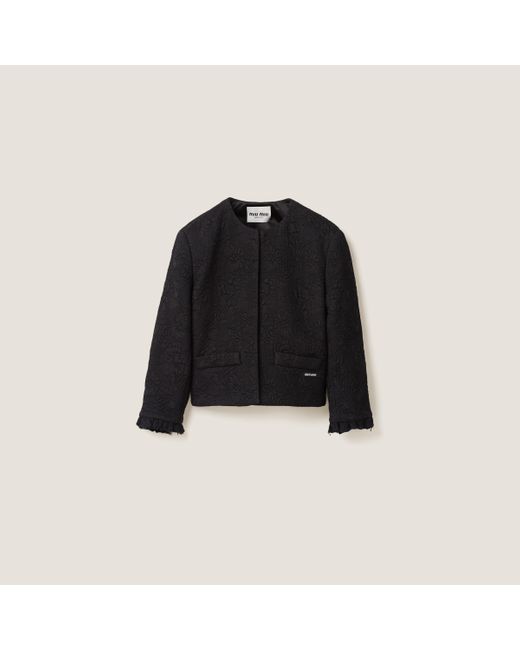 Miu Miu Black Single-Breasted Matelassé Effect Jacquard Jacket
