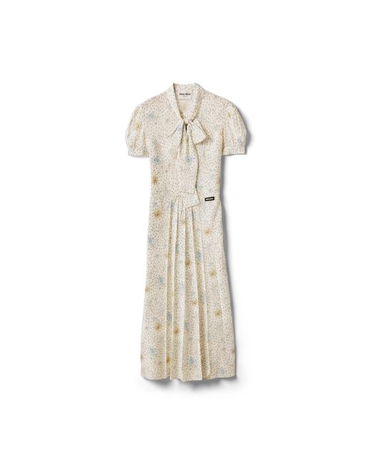 Miu Miu Natural Long Crêpe De Chine Dress