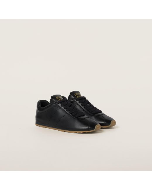 Miu Miu Plume Nappa Leather Sneakers in Black | Lyst