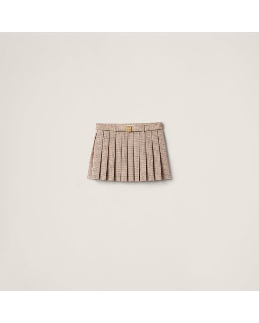 Miu Miu Natural Pleated Checked Skirt