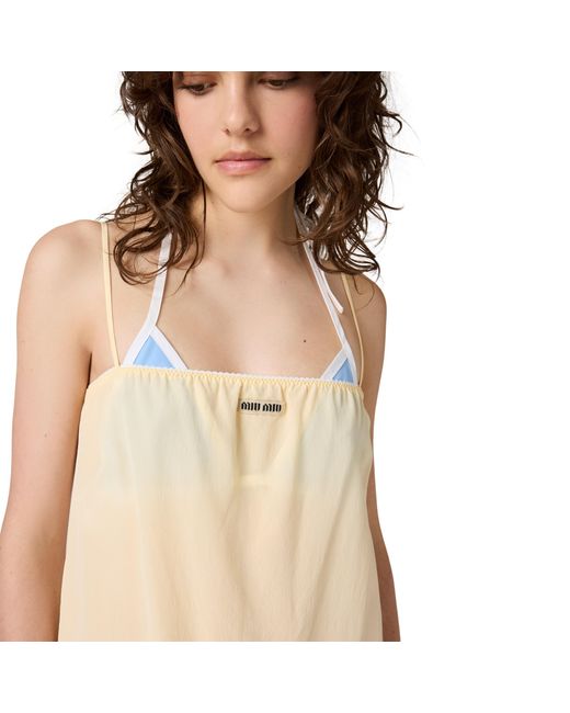 Miu Miu Natural Embroidered Marocain Crepe Dress