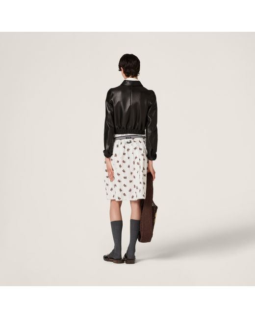 Miu Miu White Printed Slubbed Poplin Skirt