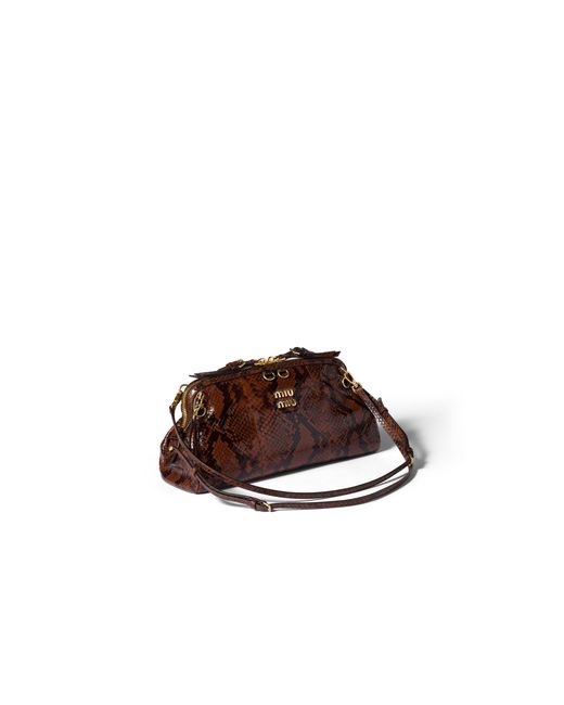 Miu Miu Brown Caprice Python-Print Ayers Leather Clutch
