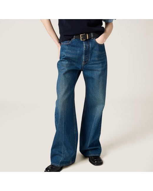 Miu Miu Washed Denim Flared Jeans in Blue | Lyst