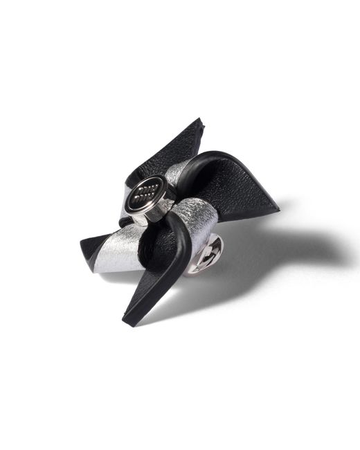 Miu Miu Black Leather Pinwheel Brooch