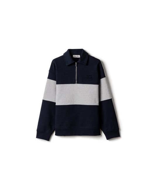 Miu Miu Blue Half-Zip Cotton Sweatshirt