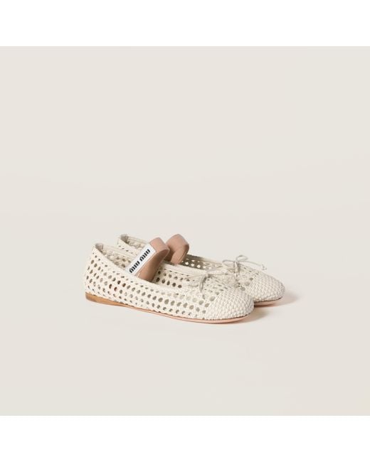 Miu Miu Natural Woven Nappa Leather Ballerinas