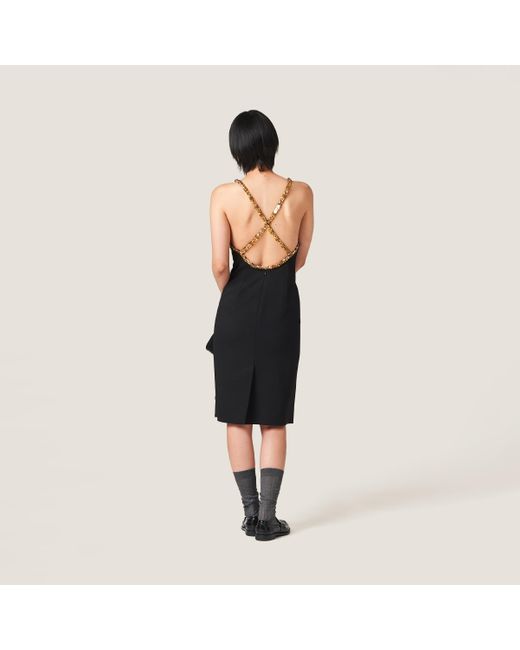Miu Miu Black Embroidered Grain De Poudre Dress